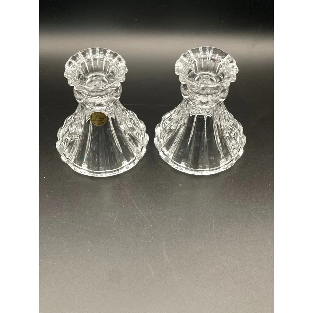 Vtg Cristal d'Arques France Lead Crystal Candle Holders‎ Pair Ribbed Clear Glass